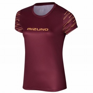 Mizuno Athletics σταμπεσ Tee μπλουζακια γυναικεια σκούρο κοκκινα | Greece M3018JH