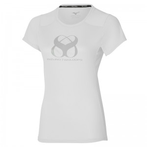 Mizuno Two Loops 8 Tee μπλουζακια γυναικεια ασπρα | Greece M9248QJ