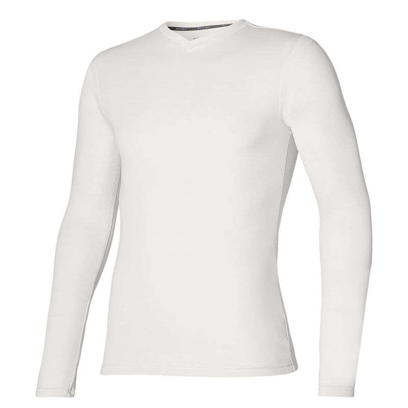 Mizuno BT Under V Neck Longsleeve Αριστος ανδρικα ασπρα | Greece M0842AX