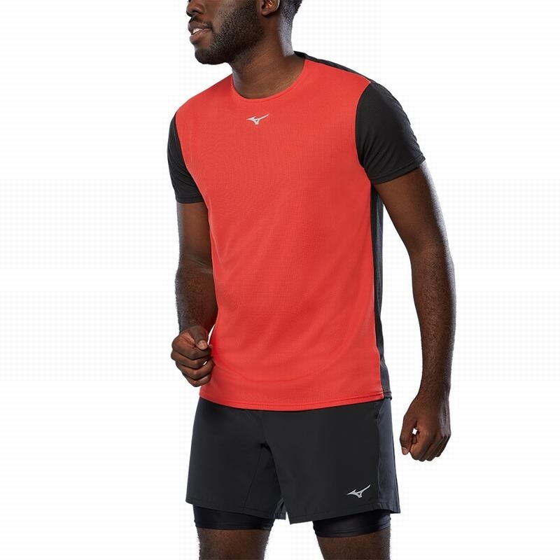 Mizuno Dryaeroflow Tee μπλουζακια ανδρικα κοκκινα μαυρα | Greece M7961RI